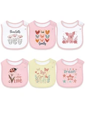 6 Pack Cotton Baby Bibs for Girls Boys with Waterproof layer for Drooling Eat...