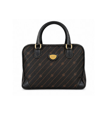 1970s VTG Gucci Boston Bag Black Brown Monogram Stripe Handbag - RARE Authentic