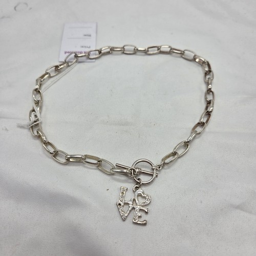 Silver Tone LOVE Heart Choker Chain Cubic Zirconia 40cm Missing Stones Used Good