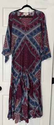 Ba&sh Lady Dress 8 Maxi Framboise Paisley Sheer Asymmetric Ruffle Hem Boho Artsy