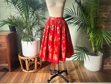 Vintage 1950s Red and Metallic Gold Stamped Fabric Full Skirt