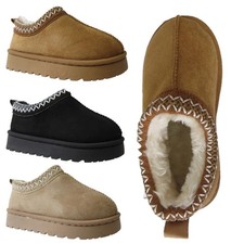 Girls Winter Slippers Kids Aztec Embroidered Faux Fur Lined Mules Shoe Cosy Warm