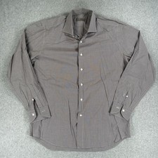 Canali Dress Shirt Mens 42/16.5 Brown Check Long Sleeve Spread Collar Italy