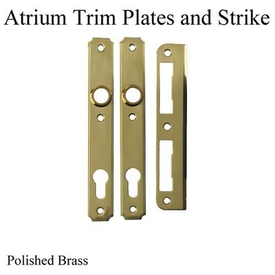 Atrium Trim Plates and Strike in Polished Brass