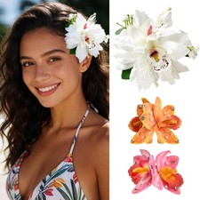 3 PCS Hawaiian Flower Hair Clips for Women Artificial Flower Clips tropical p...