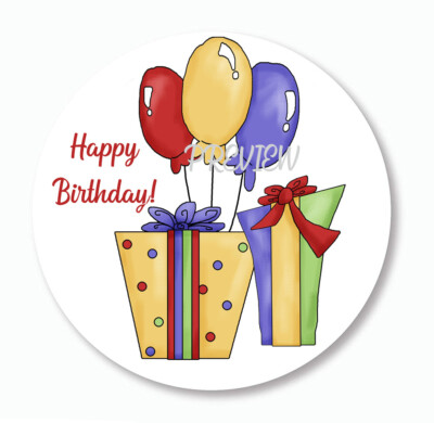 30 HAPPY BIRTHDAY PARTY STICKERS ENVELOPE SEALS SCRAPBOOK STICKERS 1.5'' ROUND
