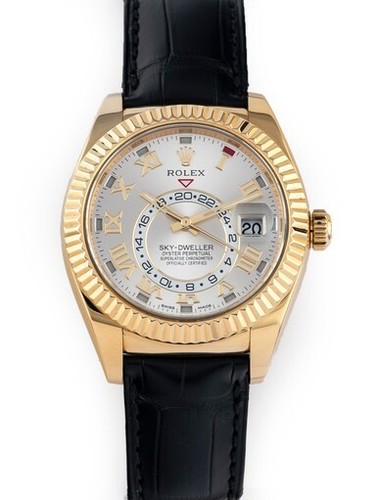 Rolex Mens Sky-Dweller 42mm 18k Yellow Gold 326138 Sundust Roman Dial