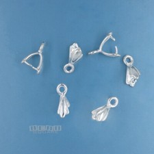 6 Solid Sterling Silver Shell Pendant / Earring Pinch Bail Connector 9mm 44316