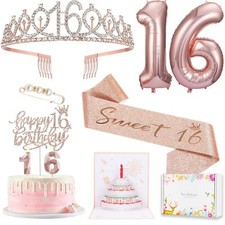 8pcs Sweet 16 Birthday Decorations for Girls Including 16th Happy Birthday Ca...
