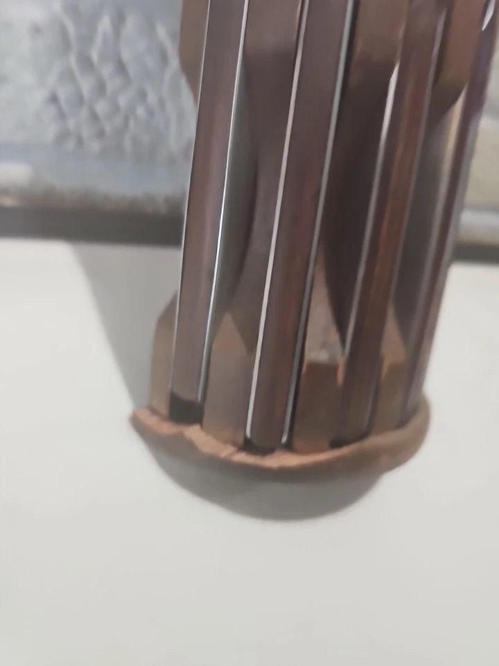 Винтажный японский стейк ножи комплект/6 деревянные ручки настенное крепление MCM середины века - Изображение 3 из 4