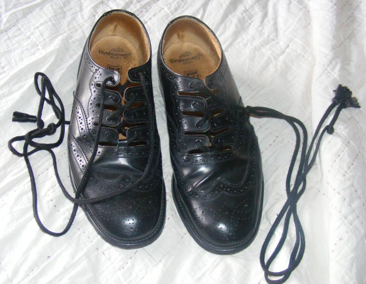 Vintage Scottish Dancing shoes black leather high laces Desborough