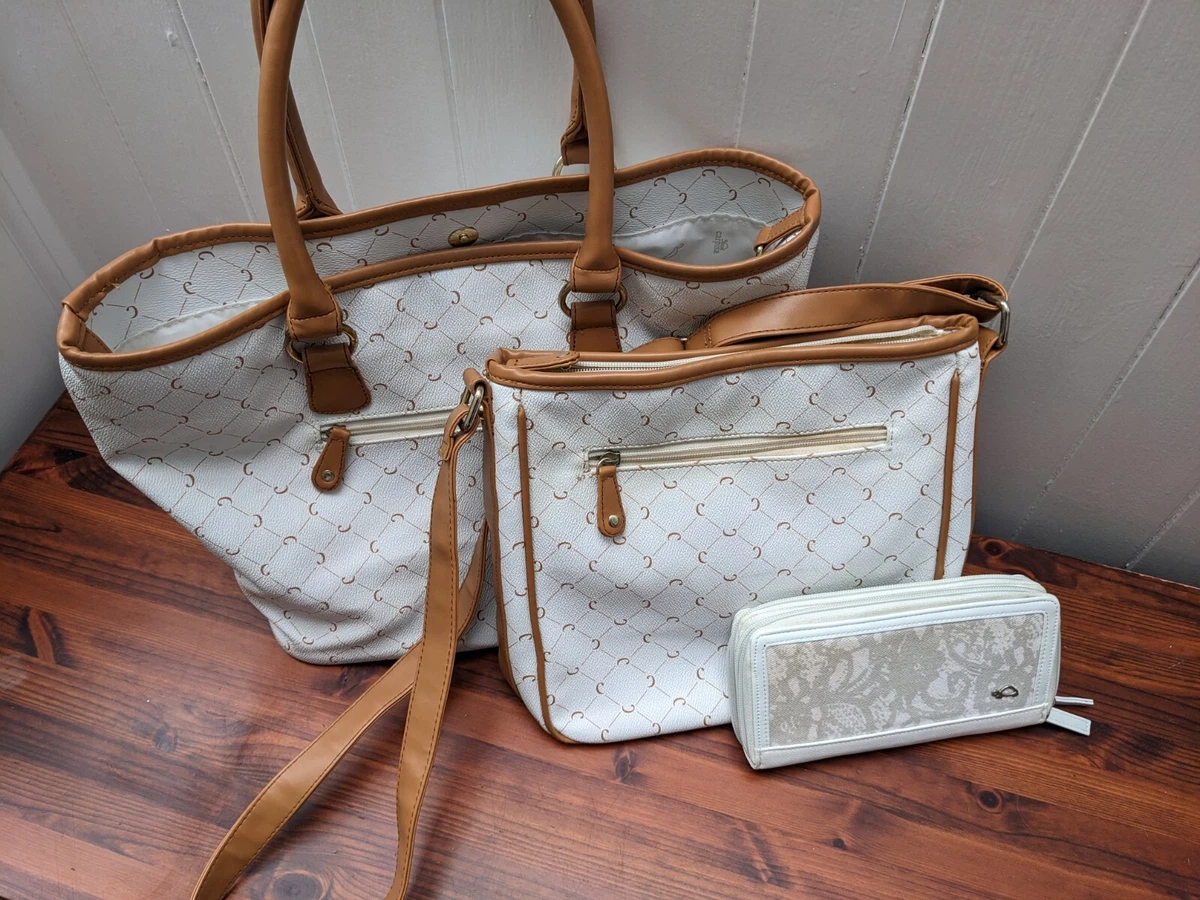 CARPISA TOTE MATCHING HANDBAG PURSE MONOGRAM WHITE