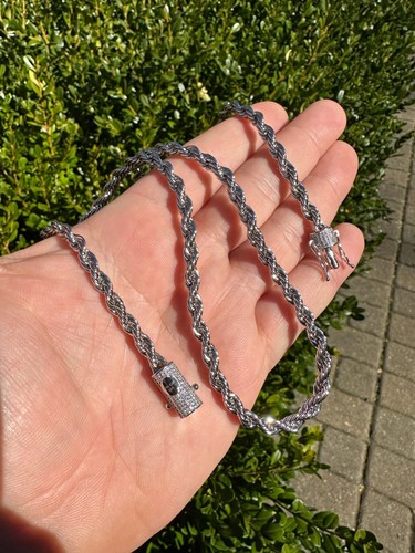 Iced Moissanite Verschluss 925 Silber & Edelstahl Seilkette Halskette Armband - Bild 3 von 24