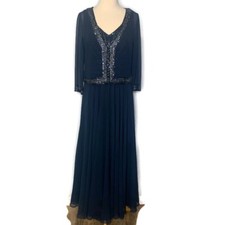 Jkara Blue Embellished Formal Evening 2 Piece Jacket Dress Size 10