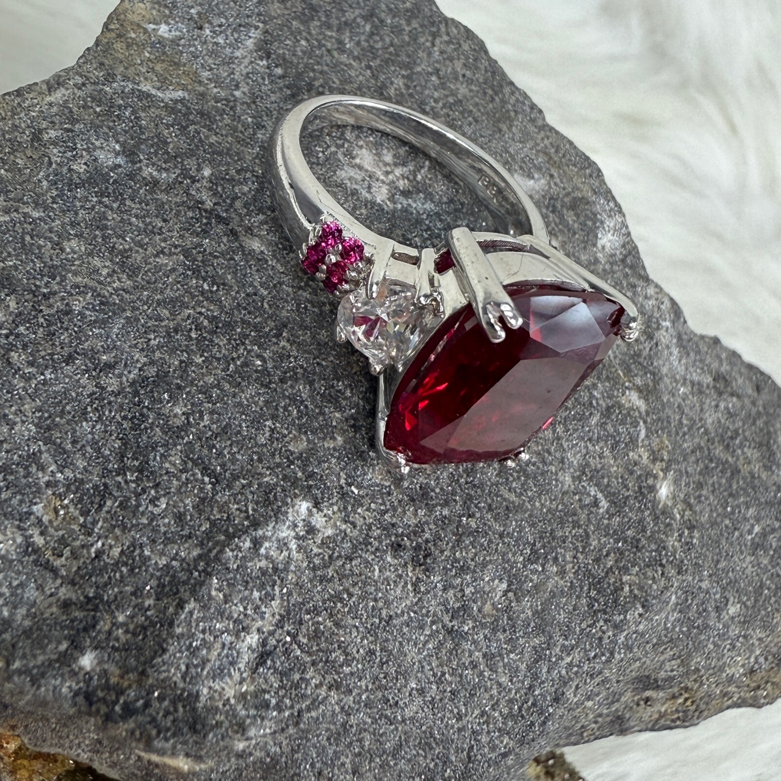 Signed BBJ 925 Sterling Silver Ruby & Topaz Ring … - image 6