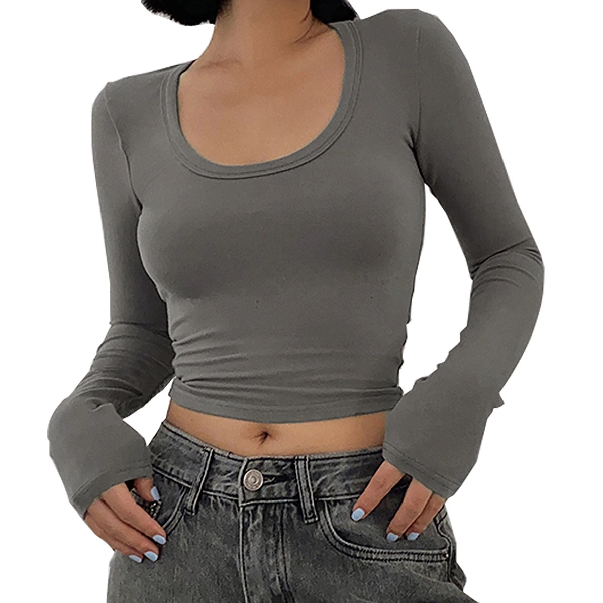 women's scoop neck long sleeve tee
