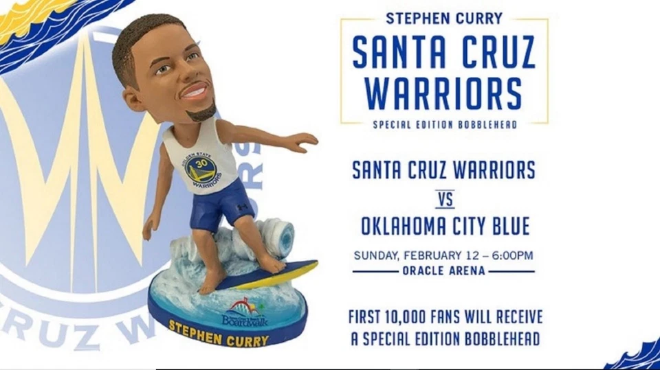 Stephen Curry Santa Cruz Surfin Bobblehead Golden State Warriors SGA NUEVO EN CAJA SIN ANILLO Foto 3 de 3