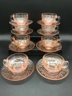 Hazel-Atlas Cloverleaf pattern Pink Set of 8 Cups & Saucers Depression Era Glass