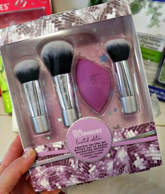  Real Techniques Sparkle On-The-Go Makeup Brush Gift Set blender sponge new