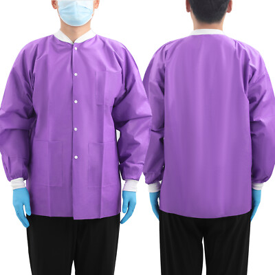 JMU Disposable Medical Lab SMS Jackets Purple w/3 Pockets S/M/L Pack of 50