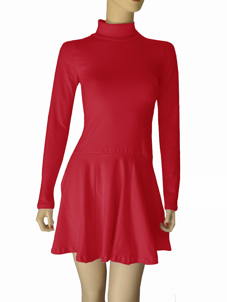 cotton spandex turtleneck dress terne Long Sleeve Turtleneck Mini Dress | Black | Size S
