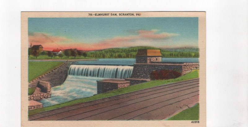 Old Scranton PA Elmhurst Dam Linen Postcard