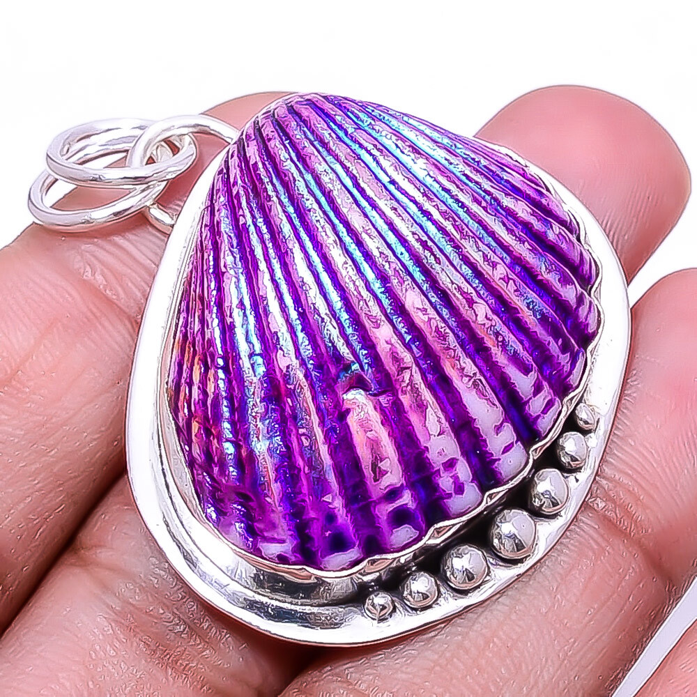 Purple Titanium Sea Shell Designer Handmade 925 Sterling Silver Pendant 1.95