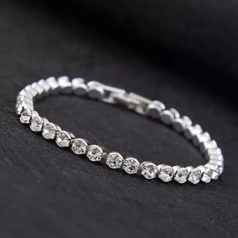 VALENTINO Bracciale Tennis Bellezza Diamanti Simulati Taglio Tondo 5 00Ct Placcato Oro Bianco 14K