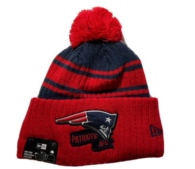 New England Patriots Beanie Mens New Era Sideline Pom Pom Top Red Striped