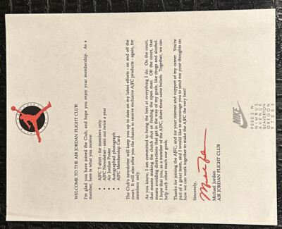 Air Jordan Flight Club Welcome Letter 1991