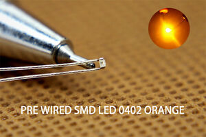 T0402OR 20pcs Pre-soldered micro litz wired leads ORANGE SMD Led 0402 NEW