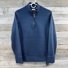 LL Bean Womens Quilted Quarter Zip Pullover Navy Blue Cotton Blend Sz Small