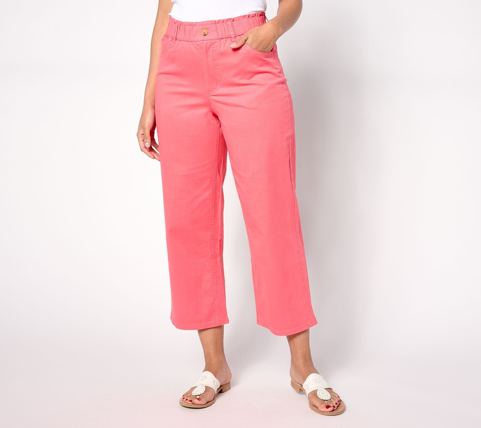 Denim & Co. Women's Plus Sz Pants 2X EasyWear Twill Cropped Pull-On Pink A633289