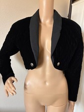 vtg 80's Nina K quilted black velvet crop jacket blazer S