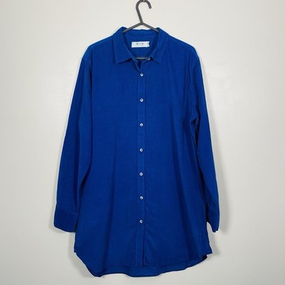 Mih Jeans Hemd Damen Größe 16 Blau Geknöpft Langarm Relaxed Fit PinCord