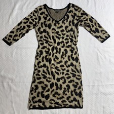 Earth song V Neck Animal print sweater Mini dress 3/4 Sleeve Sexy Classic.