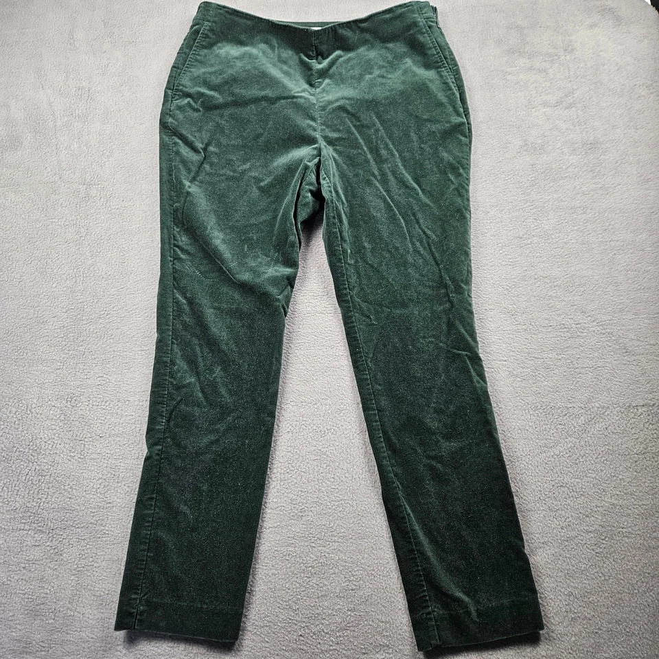 Pantalones de terciopelo J.Jill para mujer 12 verdes tiro alto rectos