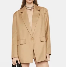 Lioness Welcome to the Jungle Tan Oversized Blazer S 1 Button Fully Lined