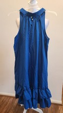 Royal Blue Size Medium Women's Flowy Sleeveless Dress Tie Neck Ruffle Hem