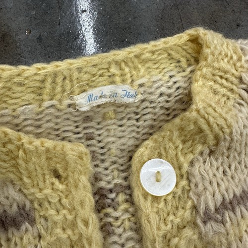 Vintage 40/50s Women’s Yellow Brown Knit Sweater Button Up Made In Italy S/M - Picture 3 of 7