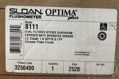 Sloan 3250400 G2 8111 Electronic Flushometer - Chrome *READ*