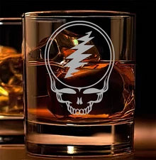 Etched Grateful Dead Rocks Drinking Glass Whiskey Gift Set