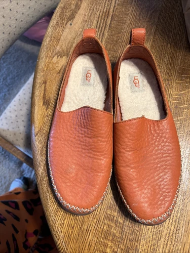 UGG Elodie Ciabatte Scarpe Donna 7 Mocassini Arancione Terracotta Pelle Shearling