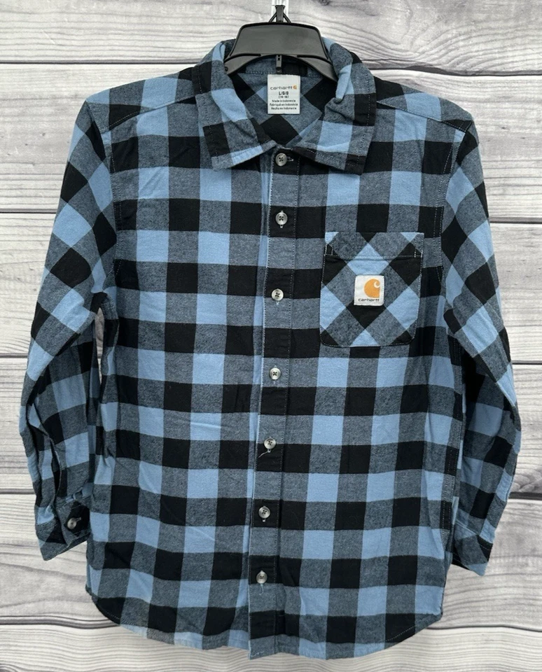 CAMISA CARHARTT FLANELA BOTÃO PARA BAIXO Jovem Menino Tamanho Grande 14-16 PRETA/AZUL - Imagem 2 de 4