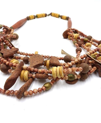 NEW 26" NECKLACE AGATE, SANDSTONE & BRASS - HANDCRAFTED - Picture 3 of 8