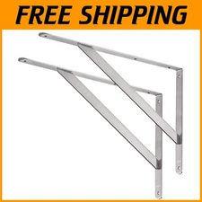 Pack of 2 Heavy-Duty 20" Shelf Brackets - 550lb Load, Brushed Stainless Finish