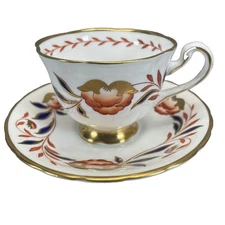 Vintage Royal Chelsea "Dynasty" Footed Tea Cup & Saucer Set Bone China Gold Rim
