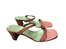 Sigerson Morrison Made in Italy Pink Leather Kitten Heel Sandals Size 7