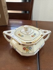 Vintage Porcelain Gravy Boat  Underplate with Rose Pattern and Gold Trim