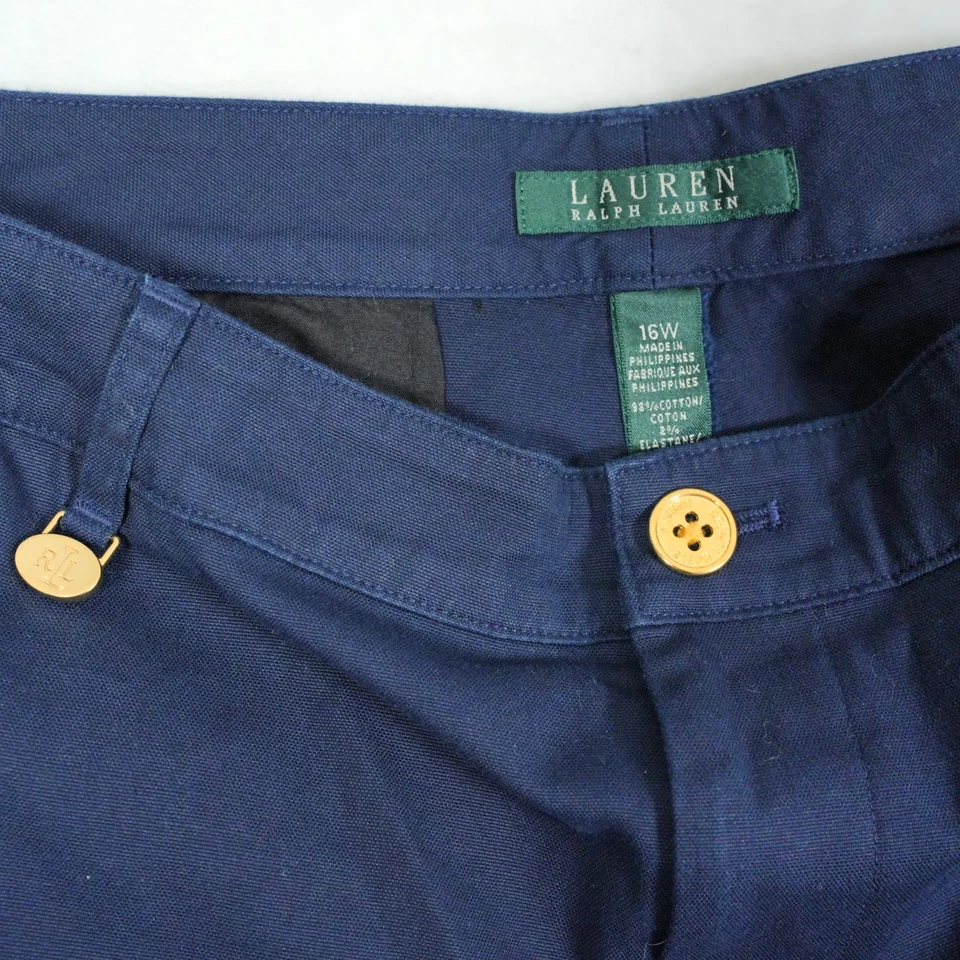 Lauren Ralph Lauren Chino Pants Women's 16w Navy Blue Gold Button RLL Trousers - Image 3 of 4